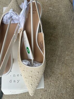 a new day Ivory Pearl-Embellished Pointed Slingback Mules